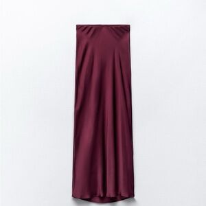 Zara Satin Effect Long Skirt Maroon Size Large